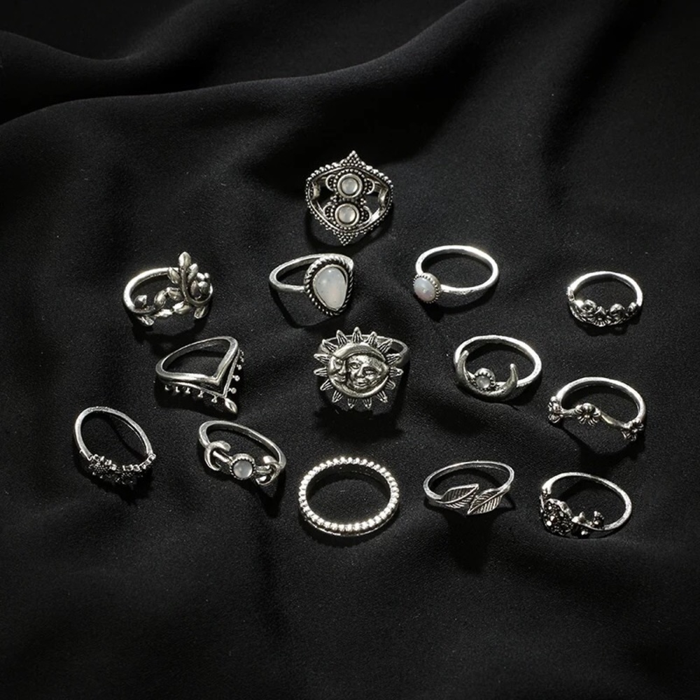 3/$25⚡️sun moon flower boho stackable ring set - Picture 2 of 12